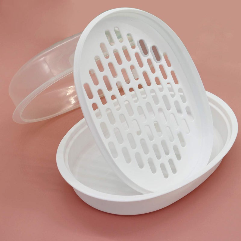 FEOOWV 1-Tier Microwave Steamer Heating Steamer for Home Kitchen White (Oval) - Image 4